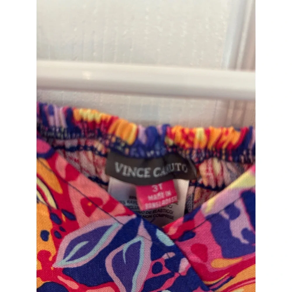 Vince Camuto Romper Multi-Color Abstract Floral Ruffle Smocked Tie Waist Kids 3T